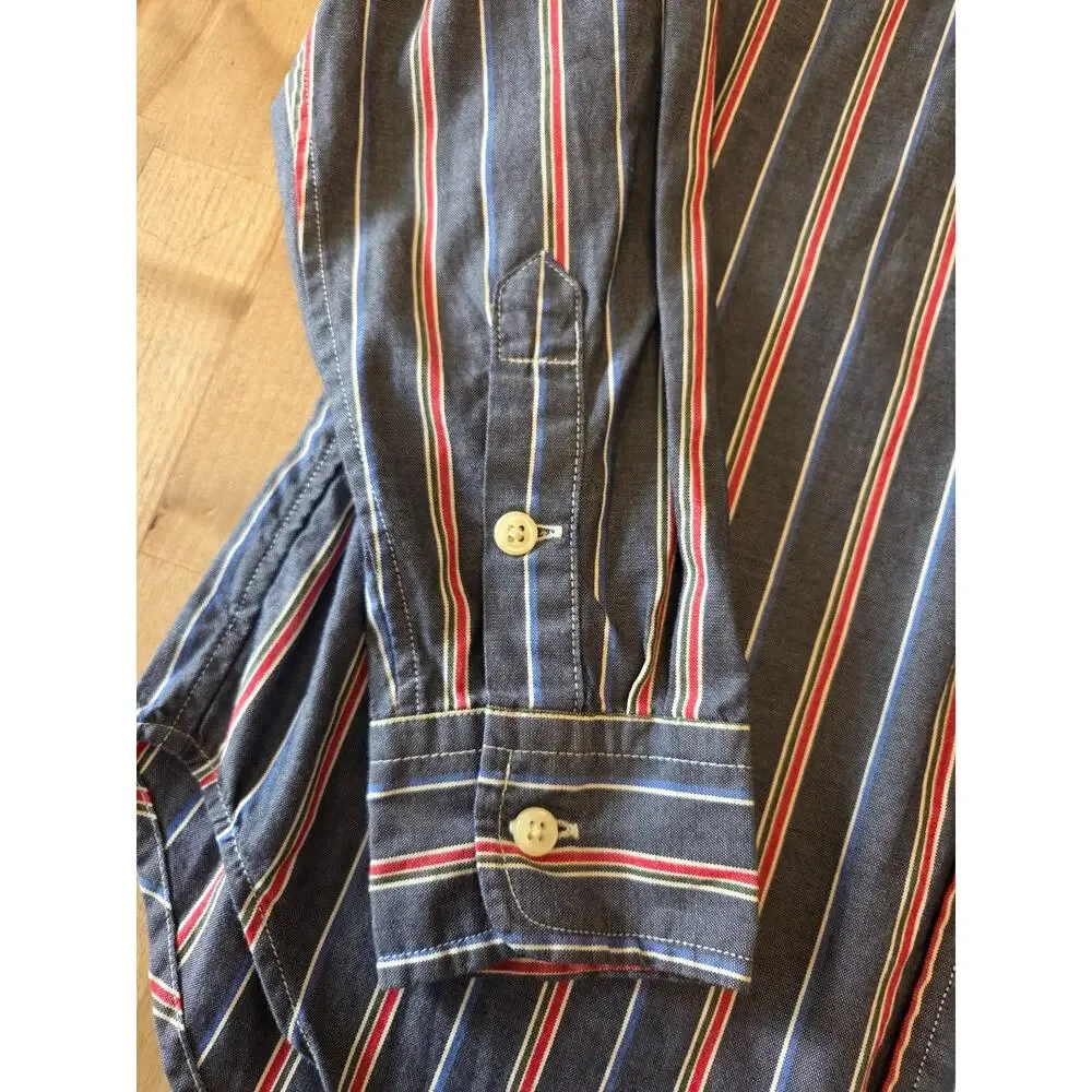 Ralph Lauren Boys M 10-12 Striped Button Down Shirt Grey Navy Red Excellent